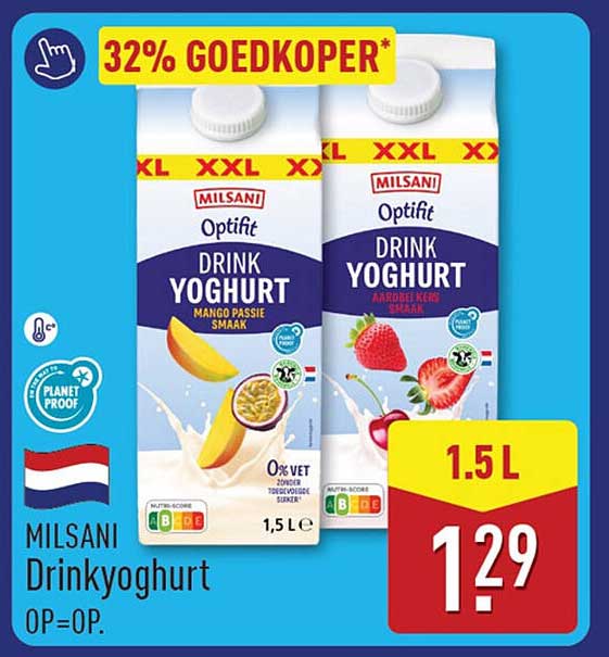 Milsani Drinkyoghurt OP=OP. 32% GOEDKOPER*