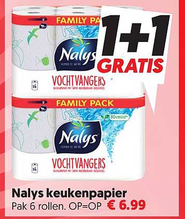 Nalys keukenpapier Pak 6 rollen. OP=OP 1+1 GRATIS
