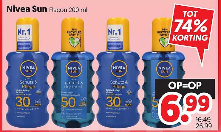 Nivea Sun Flacon 200 ml. Tot 74% korting OP=OP