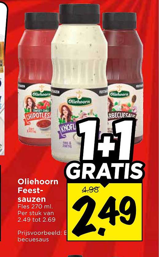 Oliehoorn Feest-sauzen 1+1 gratis