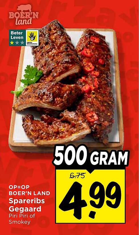 OP=OP BOER'N LAND Spareribs Gegaard Piri Piri of Smokey