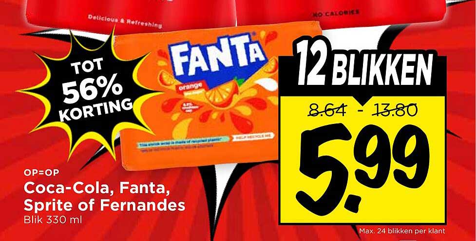 OP=OP Coca-Cola, Fanta, Sprite of Fernandes Blik 330 ml