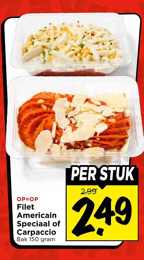 OP=OP Filet Americain Speciaal of Carpaccio Bak 150 gram