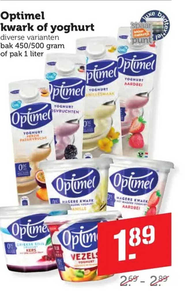 Optimel kwark of yoghurt diverse varianten bak 450/500 gram of pak 1 liter