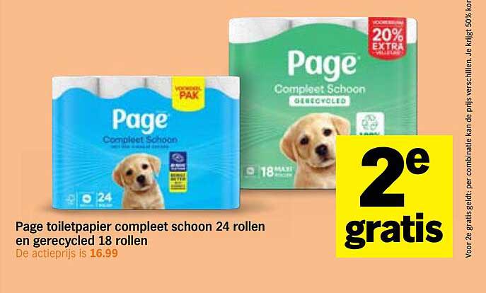 Page toiletpapier compleet schoon 24 rollen en gerecycled 18 rollen 2e gratis