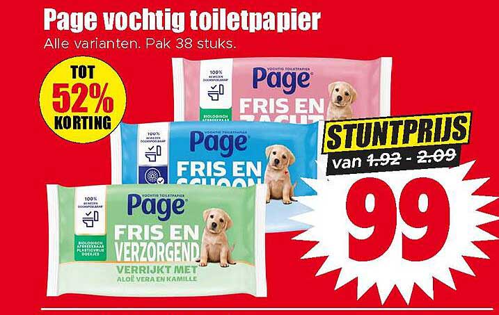 Page vochtig toiletpapier
