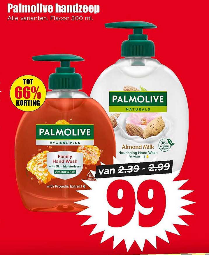 Palmolive handzeep Alle varianten. Flacon 300 ml. TOT 66% KORTING