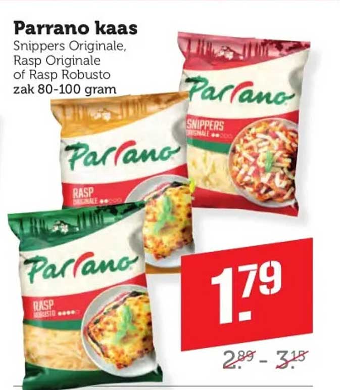 Parrano kaas Snippers Originele, Rasp Originele of Rasp Robusto zak 80-100 gram