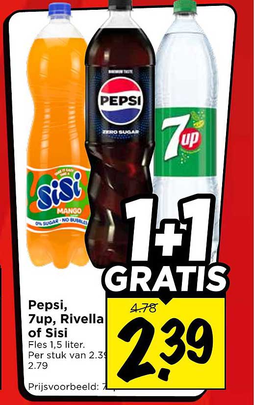Pepsi, 7up, Rivella of Sisi 1+1 gratis