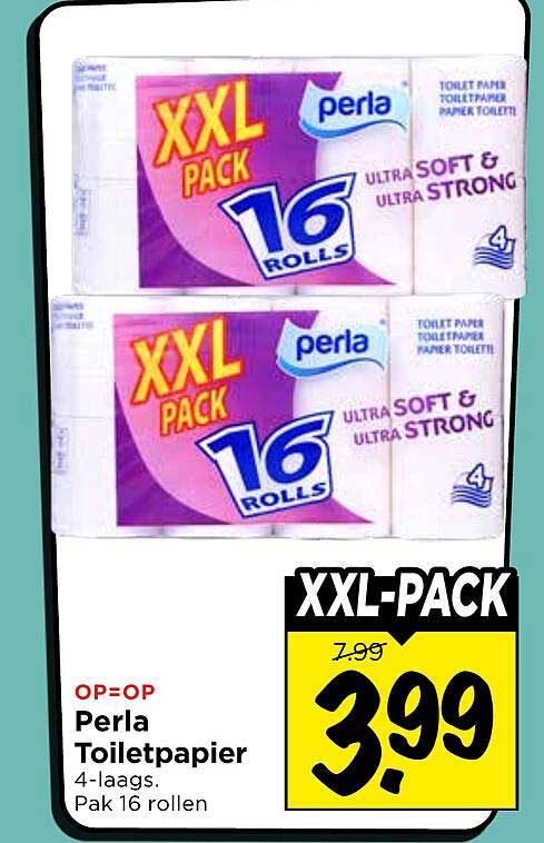 Perla Toiletpapier 4-laags. Pak 16 rollen XXL-PACK