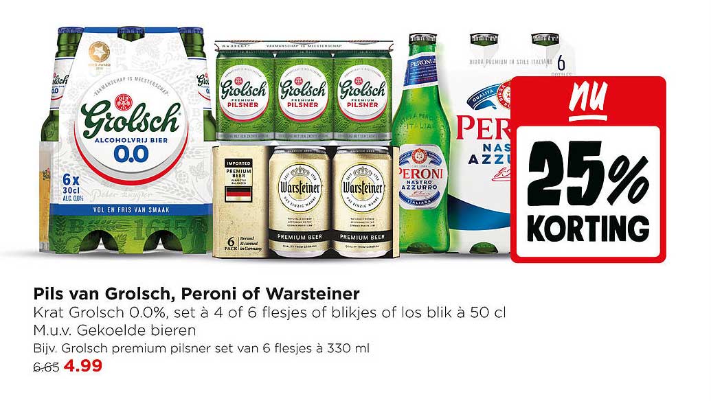 Pils van Grolsch, Peroni of Warsteiner 25% KORTING