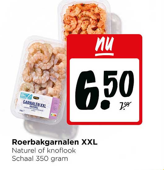 Roerbakgarnalen XXL Naturel of knoflook Schaal 350 gram
