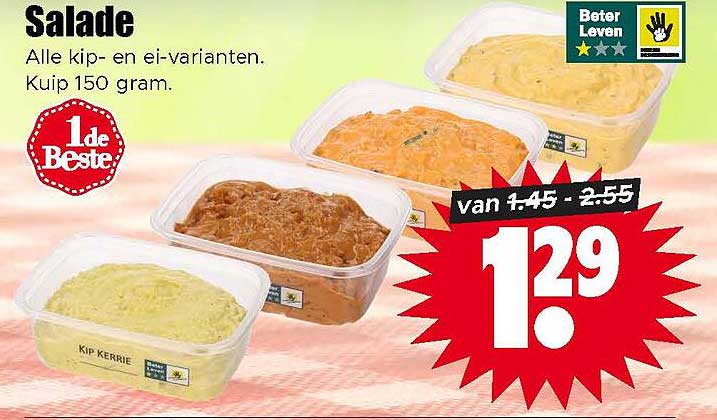 Salade Alle kip- en ei-varianten. Kuip 150 gram. 1de Beste
