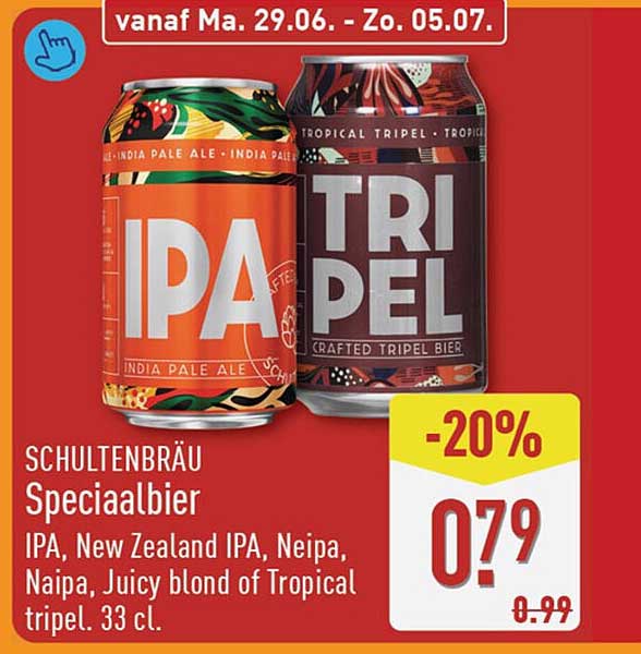 SCHULTENBRAU Speciaalbier IPA, New Zealand IPA, Neipa, Naipa, Juicy blond of Tropical tripel. 33 cl. -20%