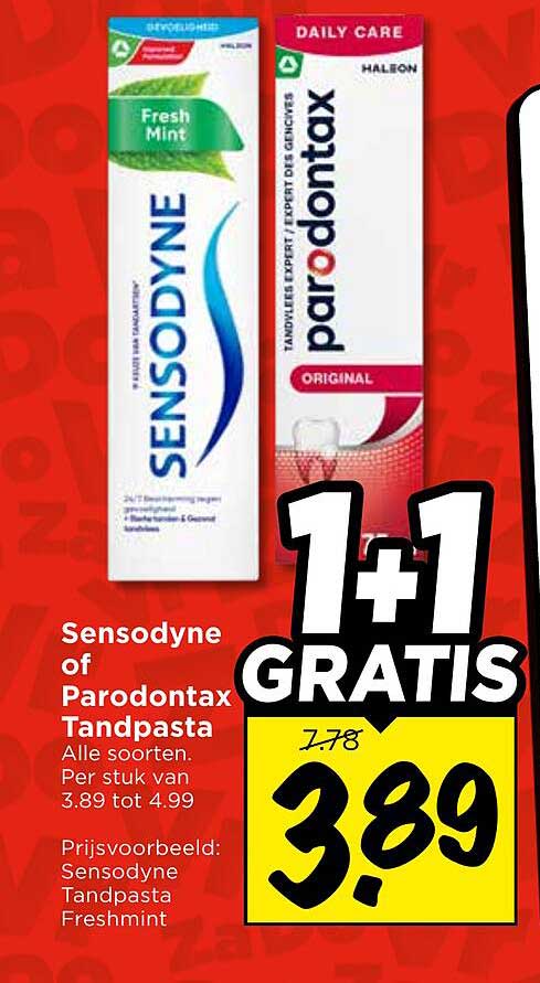 Sensodyne of Parodontax Tandpasta 1+1 gratis