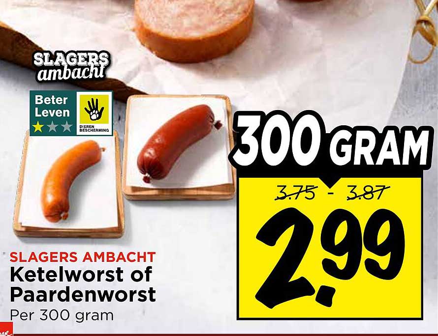 Slagers ambacht Ketelworst of Paardenworst Per 300 gram