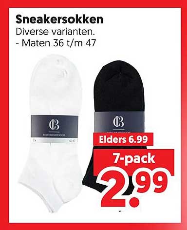 Sneakersokken Diverse varianten. - Maten 36 t/m 47 7-pack