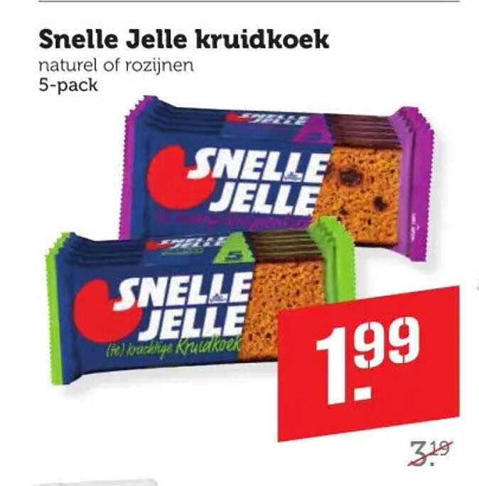 Snelle Jelle kruidkoek naturel of rozijnen 5-pack