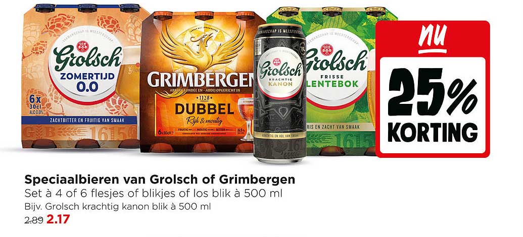 Speciaalbieren van Grolsch of Grimbergen 25% korting