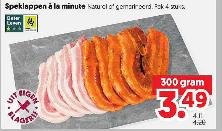 Speklappen à la minute Naturel of gemarineerd. Pak 4 stuks.