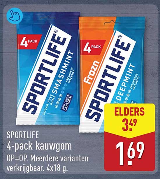 SPORTLIFE 4-pack kauwgom OP=OP. Meerdere varianten verkrijgbaar. 4x18 g.