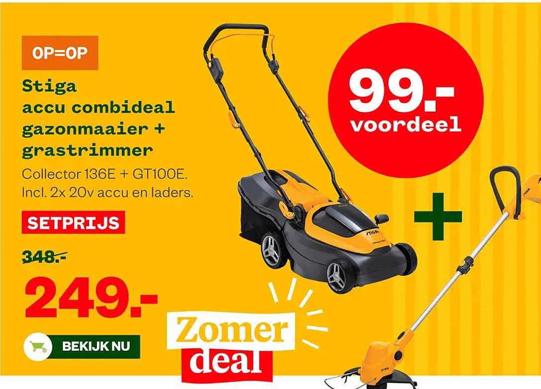 Stiga accu combideal gazonmaaier + grastrimmer