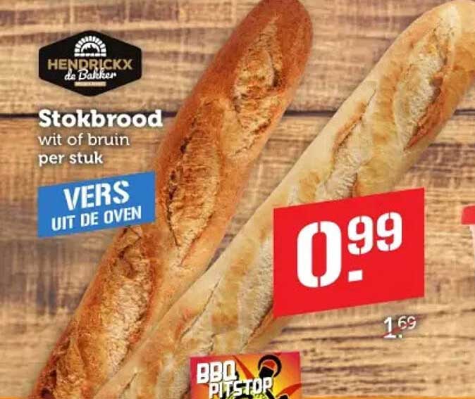 Stokbrood wit of bruin per stuk