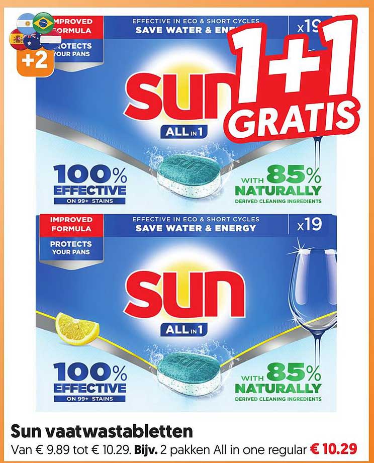 Sun vaatwastabletten 1+1 gratis