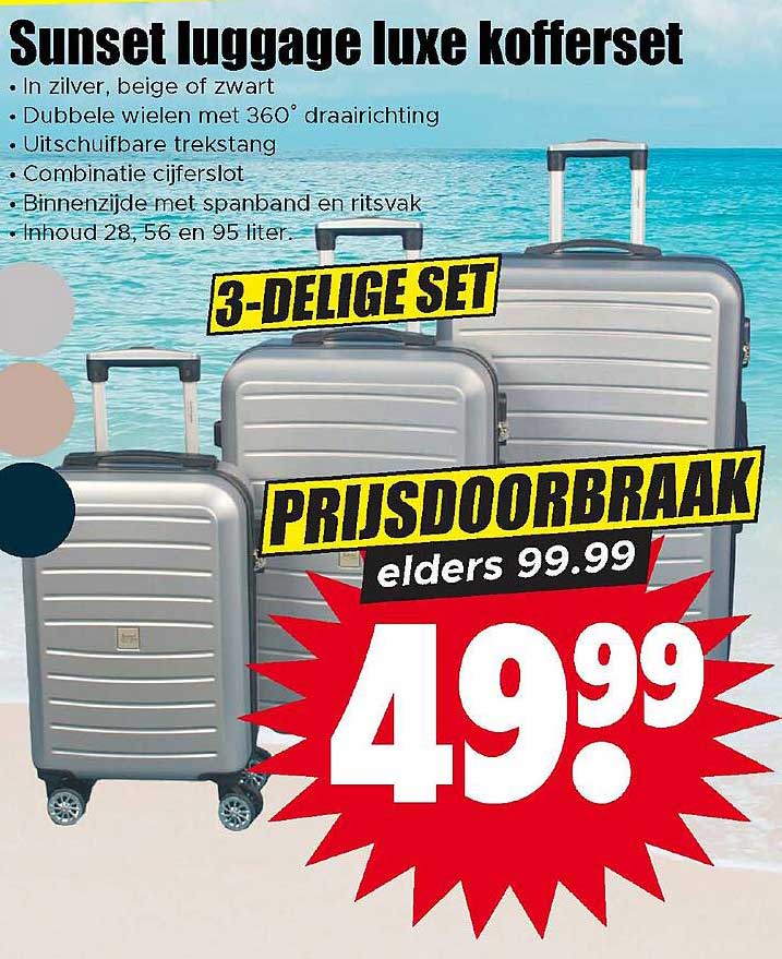Sunset luggage luxe kofferset 3-DELIGE SET PRIJSDOORBRAAK elders 99.99