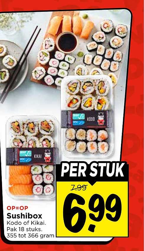 Sushibox Kodo of Kikai. Pak 18 stuks. 355 tot 366 gram. PER STUK