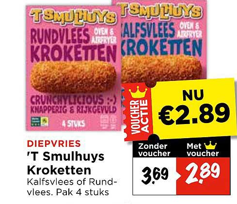 'T Smulhuys Kroketten Kalfsvlees of Rundvlees, Pak 4 stuks