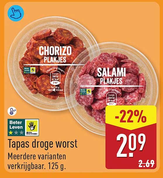 Tapas droge worst Meerdere varianten verkrijgbaar. 125 g. -22%