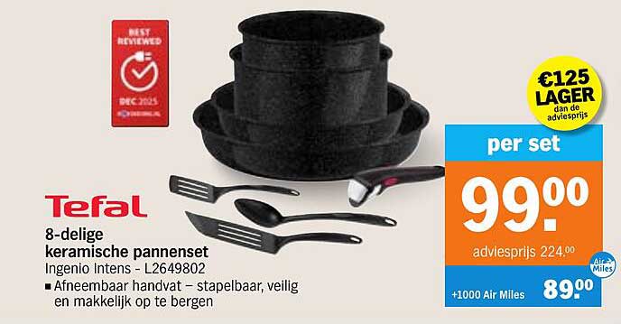 Tefal 8-delige keramische pannenset Ingenio Intens - L2649802