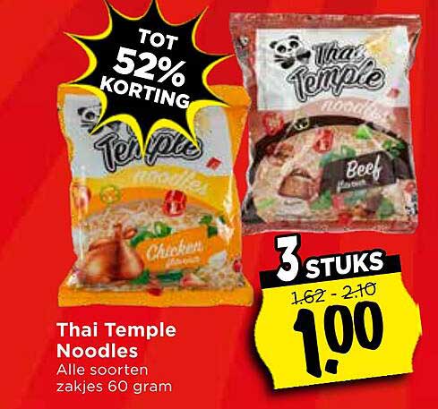 Thai Temple Noodles Alle soorten zakjes 60 gram TOT 52% KORTING