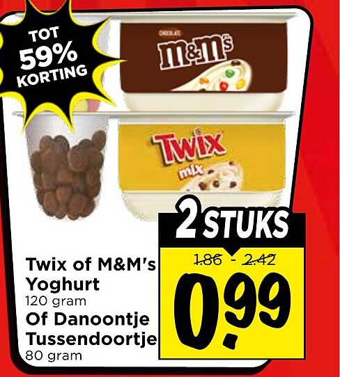 Twix of M&M's Yoghurt Of Danoontje Tussendoortje 2 STUKS