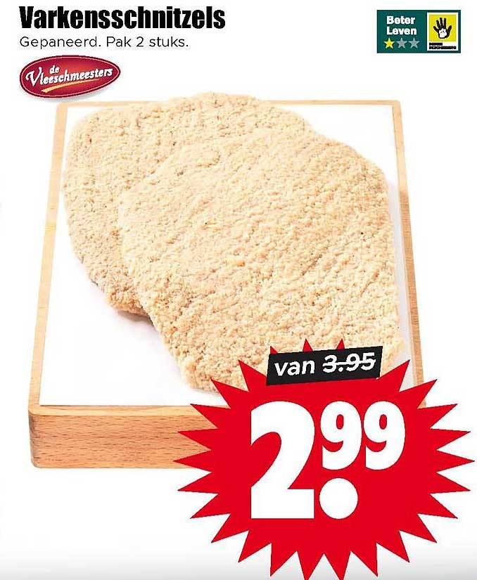 Varkensschnitzels Gepaneerd. Pak 2 stuks