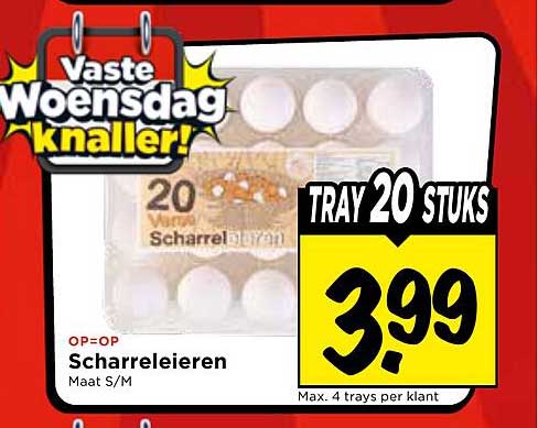 Vaste Woensdagknaller! Scharreleieren Maat S/M TRAY 20 STUKS