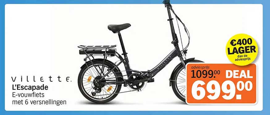 villette. L'Escapade E-vouwfiets met 6 versnellingen