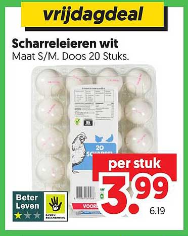 vrijdagdeal Scharreleieren wit Maat S/M. Doos 20 Stuks. per stuk