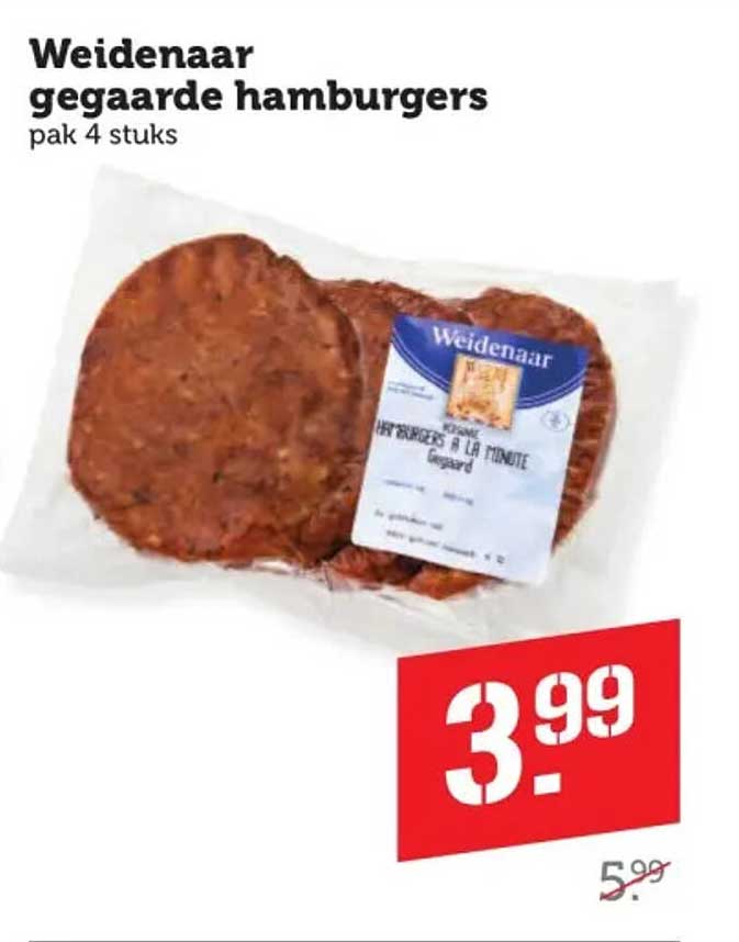Weidenaar gegaarde hamburgers pak 4 stuks