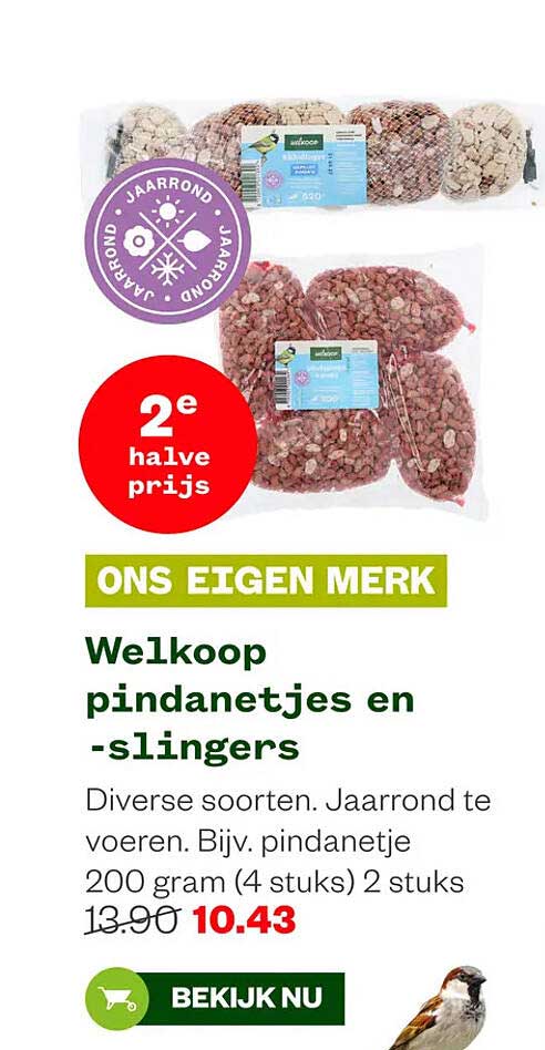 Welkoop pindanetjes en -slingers 2e halve prijs