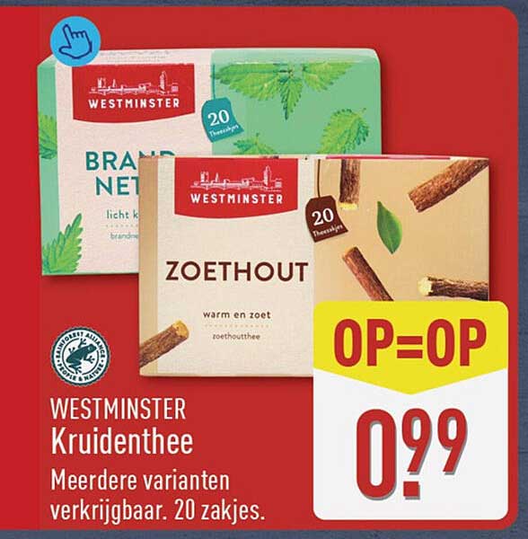 WESTMINSTER Kruidenthee Meerdere varianten verkrijgbaar. 20 zakjes. OP=OP