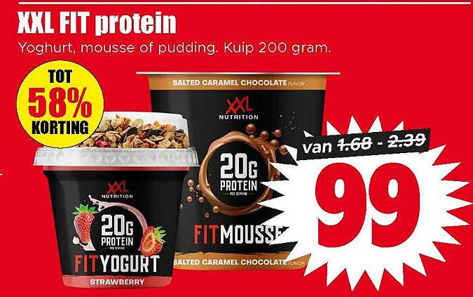 XXL FIT protein Yoghurt, mousse of pudding. Kuip 200 gram. TOT 58% KORTING