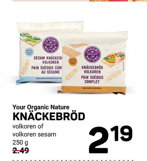 Your Organic Nature KNÄCKBRÖD volkoren of volkoren sesam 250 g