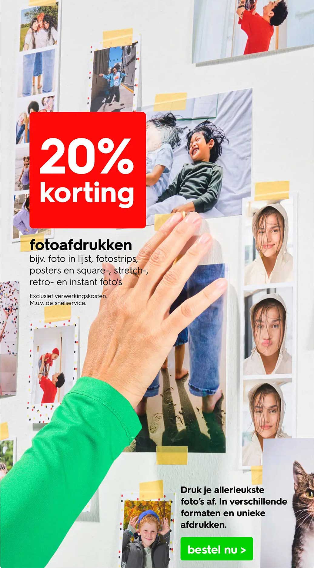 20% korting op fotoafdrukken bijv. foto in lijst, fotostrips, posters en square, stretch-, retro- en instant foto's