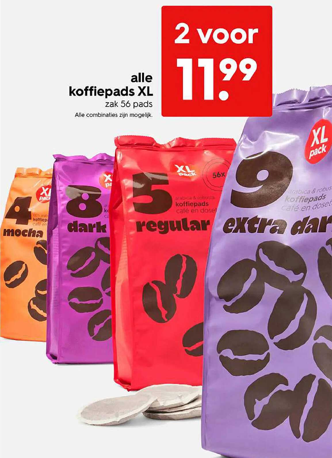 alle koffiepads XL zak 56 pads