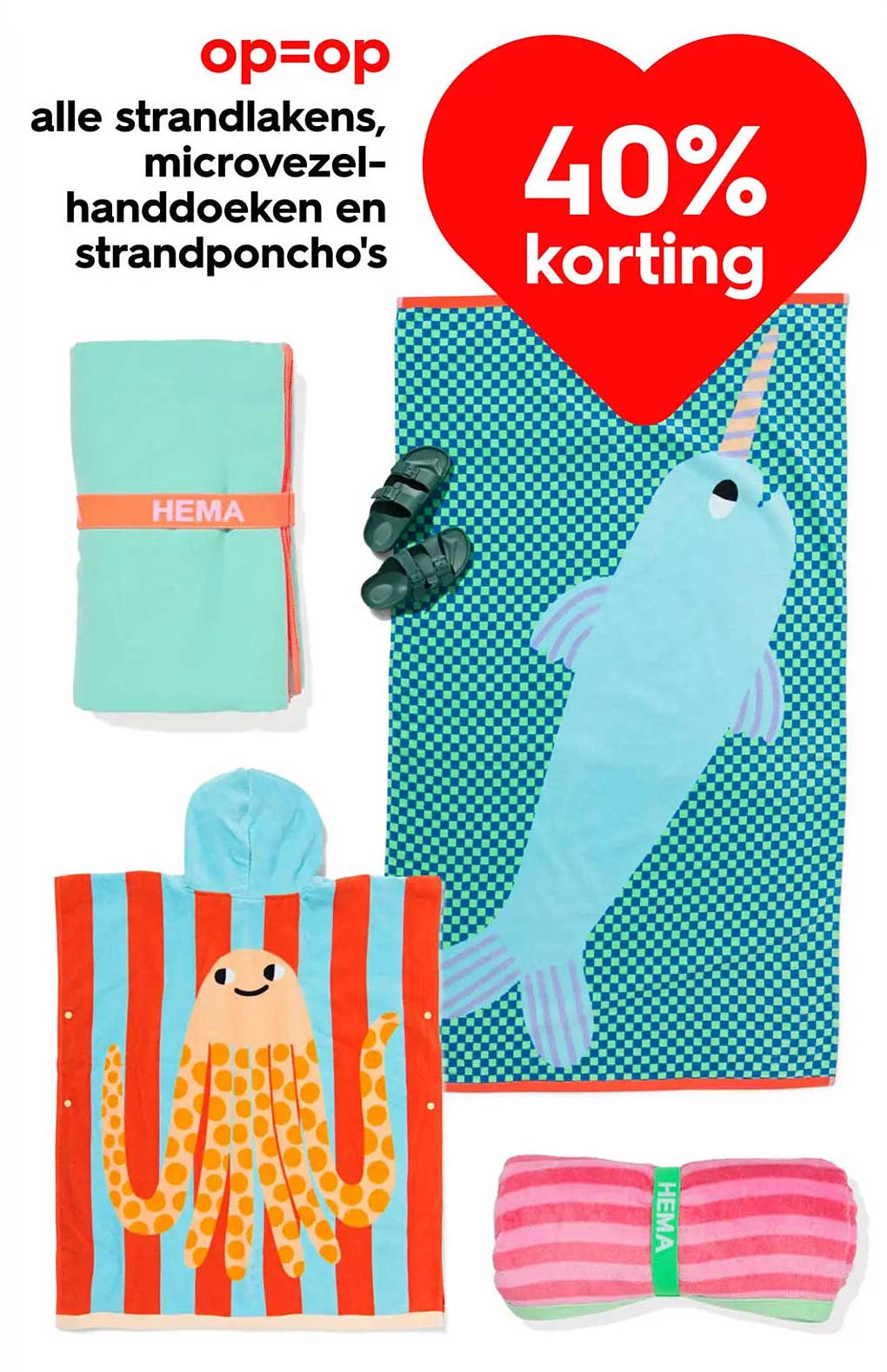alle strandlakens, microvezelhanddoeken en strandponcho's 40% korting