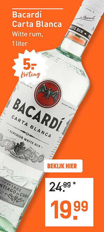Bacardí Carta Blanca Witte rum, 1 liter