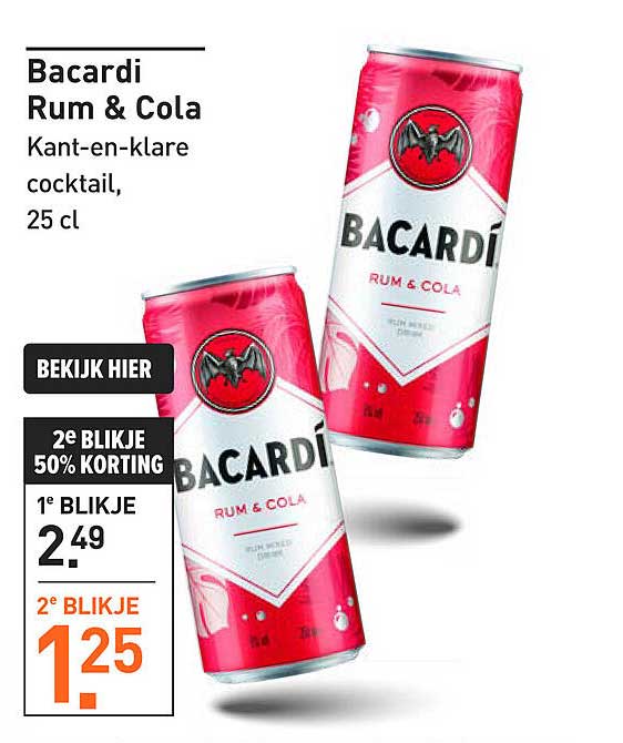 Bacardi Rum & Cola Kant-en-klare cocktail, 25 cl