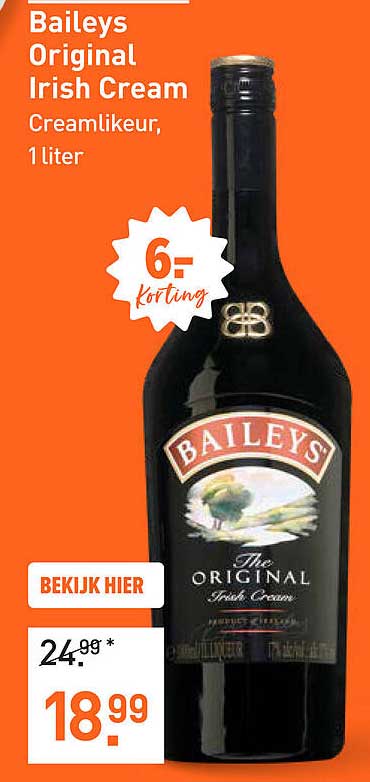 Baileys Original Irish Cream Creamlikeur, 1 liter
